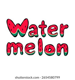Watermelon styled text illustration for summer design. Playful watermelon-themed typography with red pulp and green rind effect, ideal for summer, fruit festivals or kid’s design.