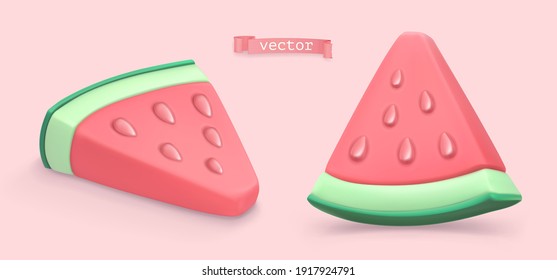 Watermelon summer fruit. 3d vector realistic objects