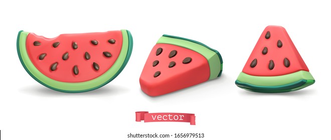 Watermelon Summer Fruit. Plasticine Art Illustration 3d Vector Icon Set