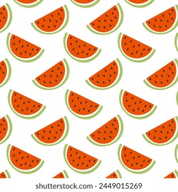 Watermelon. Summer fruit seamless pattern on a white background. Vector illustration