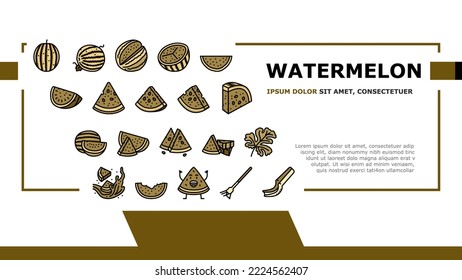watermelon summer fruit slice landing web page vector. melon red food, water juice, green fresh sweet, pink juicy, tropical seed watermelon summer fruit slice Illustration