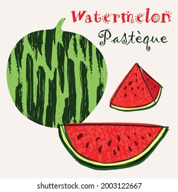 Watermelon summer fruit vector illustration. Colorful textured modern vector design.