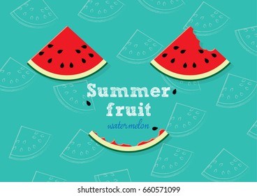 Watermelon summer fruit, Watermelon vector illustration on green background.