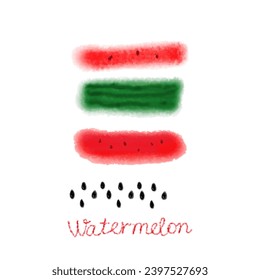 Watermelon summer fruit watercolor hand drawn vector elements, isolate on white background