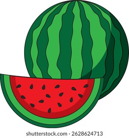 Watermelon Summer Fruit Whole And Cut Food Vector