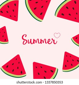 Watermelon. Summer inscription on the background of watermelon. Vector illustration.
