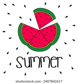 watermelon  summer. Inspirational quote. Modern calligraphy phrase with hand drawn watermelon. Simple vector lettering for print, tshirt and poster. Typographic design.