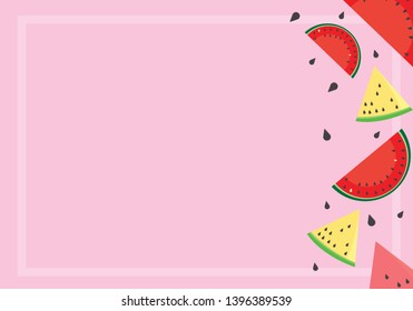 watermelon summer on pink background with black seeds. Flat icon slices of watermelon. Vector illustration. 