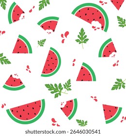 Watermelon Summer Pattern, Cute Fruit Seamless with Leaf and Splash Elements. Seamless Pattern