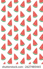 Watermelon summer pattern on white background. Simple seamless pattern with watermelon slices. Vector design for greeting card and invitation of seasonal summer holiday
