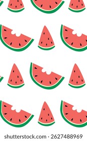 Watermelon summer pattern on white background. Simple seamless pattern with watermelon slices. Vector design for greeting card and invitation of seasonal summer holiday