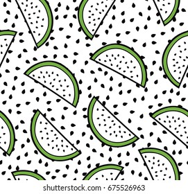 Watermelon summer seamless pattern, flat simple slices of watermelon