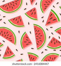 Watermelon summer seamless pattern in minimalistic style. Tropical exotic fruits. Healthy food. For menu, cafe, wallpaper, fabric, wrapping background