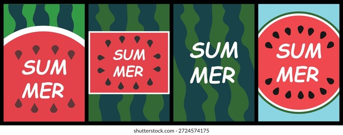 Conjunto de diseño de tipografía de verano de sandía. Perfecto para carteles de verano, gráficos de redes sociales, pegatinas, Anuncios, tarjetas de felicitación y vacaciones. Ilustración vectorial