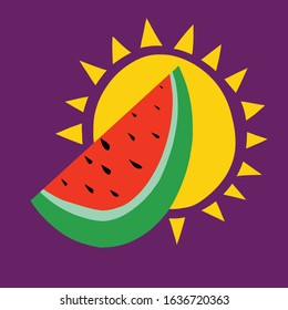 Watermelon and sun. Vector illustration. T shirt design 