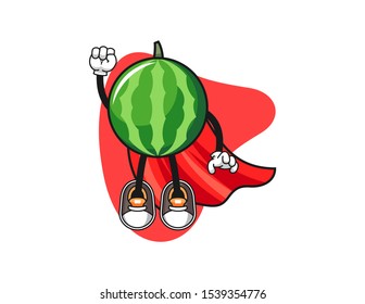 Watermelon super hero cartoon. Mascot Character vector.