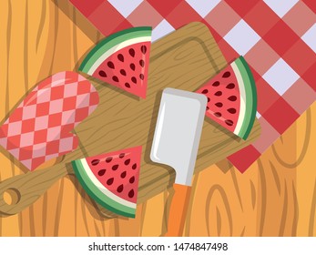 watermelon sweet fruit fresh knife vector illustration