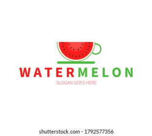 Konzept des Logos für Wassermelonen-Tee oder Kaffee-Cup. Vektordesign-Illustration. Symbol und Symbolvorlage für Vektorgrafiken.