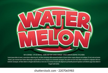 Watermelon text effect template with 3d style use for logo and business brand