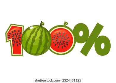 Watermelon texture text 100 percent. Vector icon with 2D game or banner