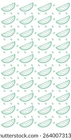 watermelon texture vector green line art style on white vertical background with seamless repeat