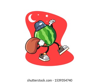 Watermelon thief cartoon. Mascot Character vector.