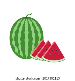 Watermelon and three
quarters slice. Vector illustration 