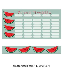 Watermelon Timetable and bookmarks set. For Children.