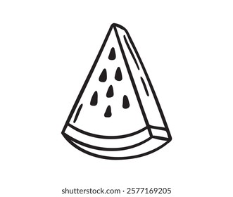 watermelon triangular piece doodle hand drawn icon. Outline drawing watermelon triangular piece line clipart symbol. Vector illustration