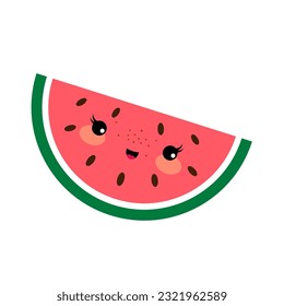 Watermelon, tropical fruit, vector illustration design in japanese kawaii style, modern, colorful, playful, childish, interior, nursery, summer