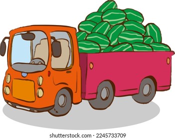 watermelon truck cartoon vector illustration