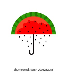 Watermelon umbrella and seeds rain vector illustration.