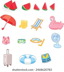 Watermelon, umbrella, tube, swimsuit, summer