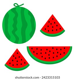 watermelon in various style. sliced watermelon cartoon style