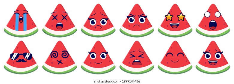 watermelon vector with 12 sets of emoticons