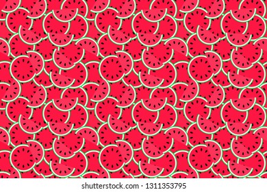 Watermelon vector background. melon slices seamless pattern. Summer iwallpaper. Fresh texture for childish, girly clothes prints, juicy, seasonal design,wrapping paper. Bright colors