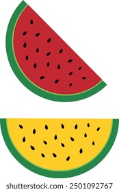 Watermelon vector, watermelon cartoon icon, yellow watermelon, half, red watermelon, Can use as a logo, for infographic, banner, poster, web design.