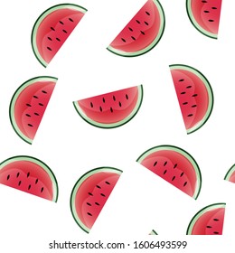 Watermelon vector color illustration. Slice watermelon vector flat icon. Berry fruit logo seamless pattern on a white background.