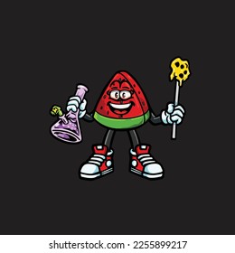 watermelon vector dabbing bong hold wax nug weed cartoon