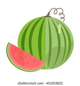 Watermelon vector in flat style design. Fruit illustration for conceptual banners, icons, mobile app pictogram, infographic, and logotype element. Isolated on white background.     