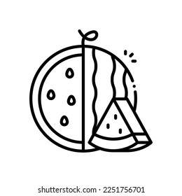 Watermelon vector icon black outline style.Can be use for wedding invitation, card design and background design