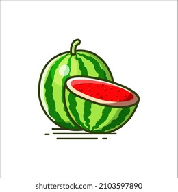 Watermelon vector icon with half piece of watermelon 