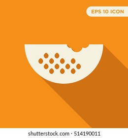 Watermelon vector icon on orange background with long shadow, fruit isolated