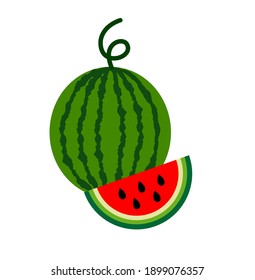 Watermelon vector icon on white background, flat, cartoon style. For web design and print. eps 10