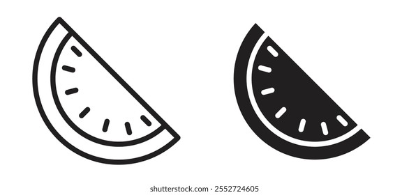 Conjunto de íconos de Vector de sandía con estilo relleno y delineado negro.