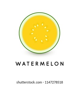 Watermelon vector icon. Summer healthy food illustration on white background. Watermelon slice, isolated yellow juicy watermelon juice logo template.