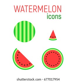 Watermelon vector icons set, different slices, isolated on white
