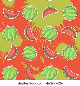 Watermelon vector illustration background.Summer fruit hand draw in doodle style seamless pattern