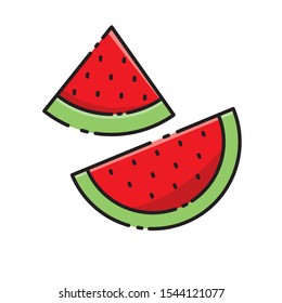 Watermelon vector illustration with filled line design isolated on white background. Watermelon clip art 