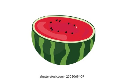 Watermelon vector illustration. Watermelon in half shape. Summer fruit theme and concept. Flat vector in cartoon style. Tropical fruit.
